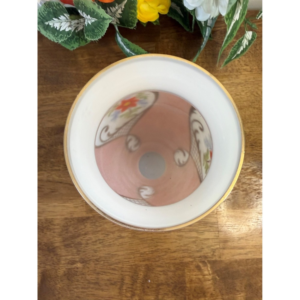 Vintage Hand-Painted Pink Textured Art‎ Glass Vase Floral Gold Accents MCM Decor - Picture 10 of 10